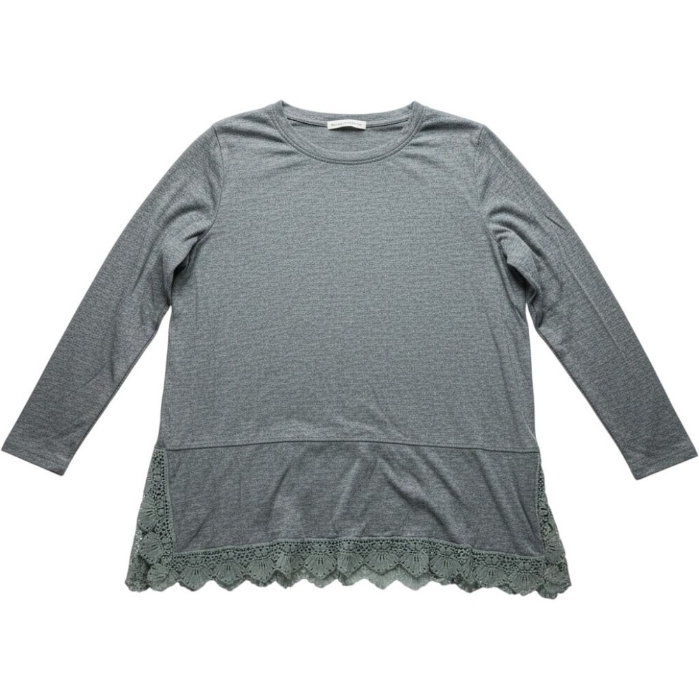 Cactus + Pearl Blouse Womens XXL Green Round Neck Long Sleeve Crochet Tunic Top